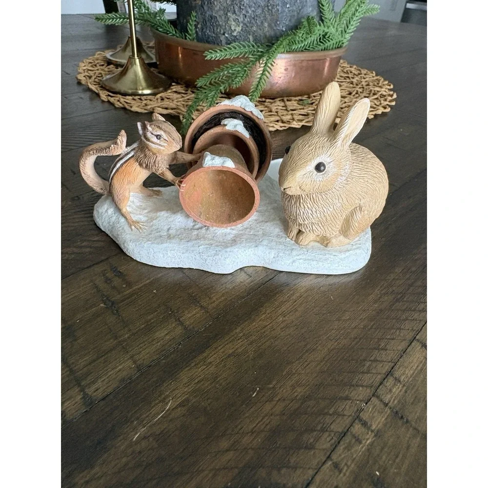 Vtg‎ Hallmark Sketchbook Marjolein Bastin Candle Holder Holiday Rabbit Chipmunk